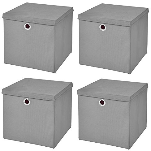 CM3 4 Stück Hellgrau Faltbox 28 x 28 x 28 cm Aufbewahrungsbox faltbar mit Deckel