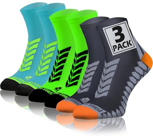 sesto senso Sport Socken Damen Herren 3 Paar Bunte Sportsocken Laufsocken Graphit Grau Neon Türkis 43-47 3 Pack Grün mix