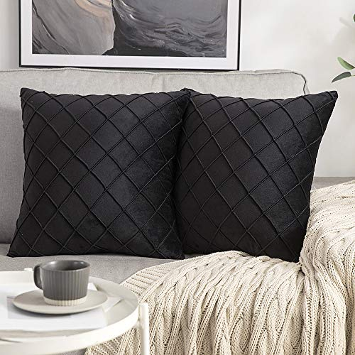 MIULEE 2er Set Samt Kissenbezug Gitter Sofakissen Dekokissen Kissenhülle Kissenbezüge Couchkissen Kissen Samtkissen Weich Einfarbig Zierkissen ohne Füllung für Sofa Wohnzimmer 40x40cm Schwarz