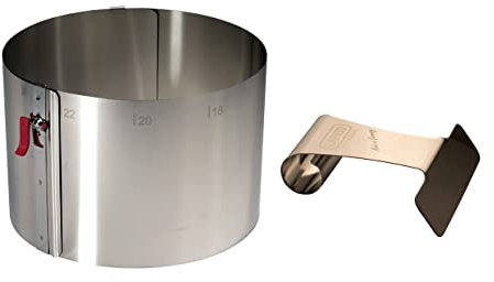 EKM Living Lares Kuchen-/ Tortenring Höhe 15cm, Ø 18-30cm stufenlos verstellbar mit Klemmhebel + Lares Streichhilfe mit Griff + Gratis 4er Set Edelstahl Trinkhalme (15cm + Streichhilfe)