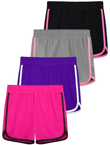Resinta 4 Pack Youth Girls Athletic Shorts Quick Dry Soccer Shorts Big Girl Summer Sports Shorts for Running Dance Yoga