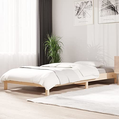 INLIFE Cama apilable 90 x 190 cm madera maciza de pino, marrón, 15,55 kg