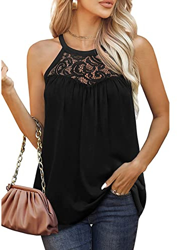RPAEOY Débardeur Femme Tank Top Tops sans Manche Col Halter Dentelle Haut Chic Élégant Ample Coton Vêtement Été Décontracté Casual Mode Tendance