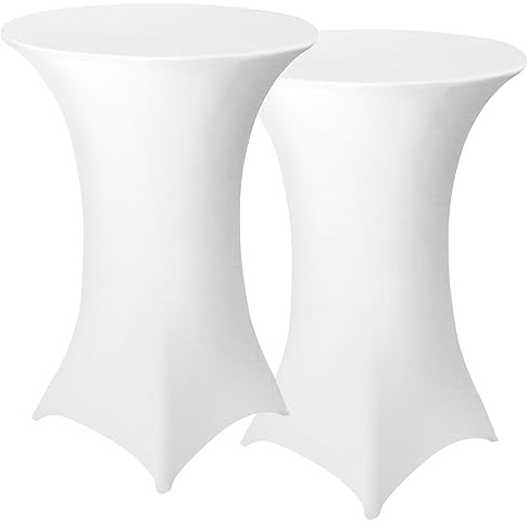 Granbest Pack von 2 Cocktail Tischhussen Eingebaut Spandex Quadrat Ecken Stehtischhussen für Party, Bankett, Hochzeitsereignis, Ausstellung, Freien (Weiß, Ø 70-75cm)