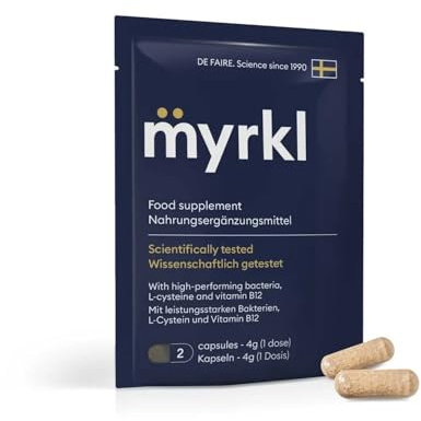 Myrkl, Unique Formula Helps Reduce Tiredness and Fatigue | Probiotics, L Cysteine, and Vitamin B12 Helps with Morning Energy | Food Supplement, Natural, Vegan, 8 Capsules (2 in Each On-The-Go Sachet)