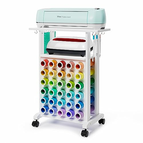 Carfit Carro de Almacenamiento para Manualidades Compatible con Máquinas Cricut, Mesa Rodante de Manualidades con 30 Soportes para Rollos de Vinilo, Compacto y Desmontable