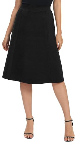 Urban Coco Women's A-Line Elastic High Waist Flare Work Midi Knee Length Stretchy Skirt, Black, M