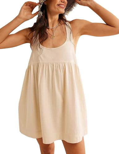 Tiko Miko Vestido de verano para mujer, sin mangas, cuello cuadrado, espalda abierta, casual, babydoll