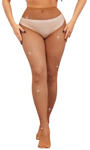 Simply Joshimo Collant a rete colorati da donna con strass scintillanti/cristalli, Caramello, Etichettalia unica