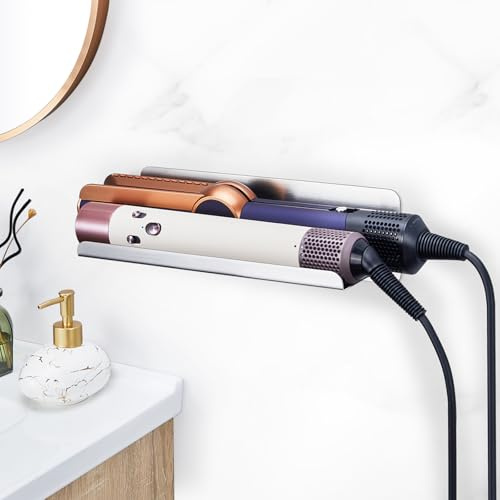 XILIMEN Hair Straightener Wall Mounted, Dryer and Curling Iron Holder Stainless Steel, Adhesive Hair Tool Organizer, Bathroom Bedroom Straighteners Holder for Flat Iron, Dryer Brush,Hairdryer
