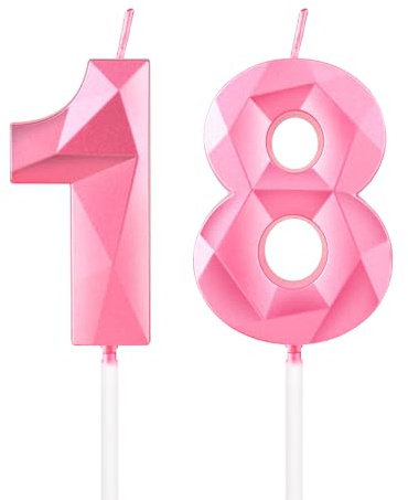 mciskin Pink 18th Birthday Candles, 3D Number 18 Candles for Cake, Girls Boys 18th Birthday Decorations,Pearl Pink Candle Cake Topper Decorations for Birthday Party Weddings Anniversary Supplies