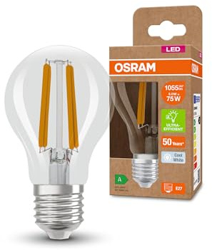 OSRAM Lampada LED LED SUPERSTAR+ CLASSIC A FIL 75, E27, 5W, 1055lm, 4000K, luce bianca fredda, lunga durata, fino al 60% di risparmio energetico rispetto alle lampade LED standard, confezione da 6