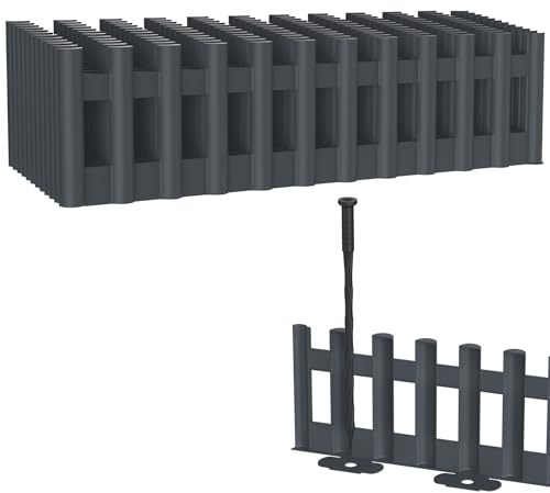 Froadp träutseende, rabattkant, rabattkant, plast, gräskant, trädgårdspalissad, staket för trädgård, 6 stycken, antracit, 43 x 12 cm