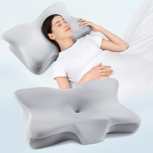 DONAMA Memory Foam Pillow,Neck Support Pillow for Neck and Shoulder Pain Relief,Ergonomic Pillow for Side Back Stomach Sleepers with Washable Pillowcase(Light Grey)