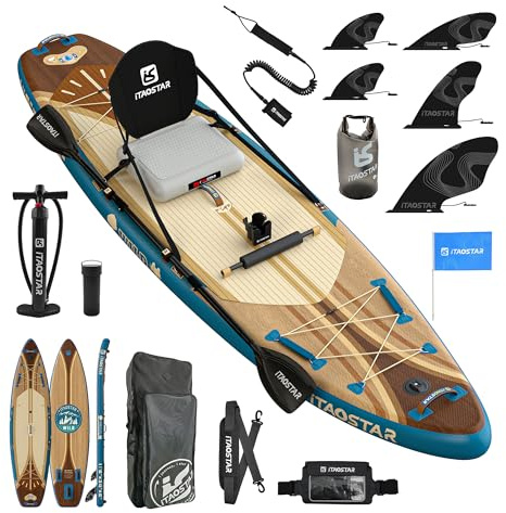 iTAOSTAR W02CP 33 Inflatable Paddle Board with Seat, More Fun SUP Board with 5 Fins for Better Balance, Stand Up Paddle Board with Premium ISUP Accessories for Adults of All Skill Levels