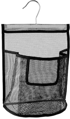 Tabanzhe Hanging Mesh Bag with Hook,Peg Bag Basket Shower Caddy Laundry Organizer Reusable Clothes Pegs Bag for Washing Lines Home College Travel Gym(Black)