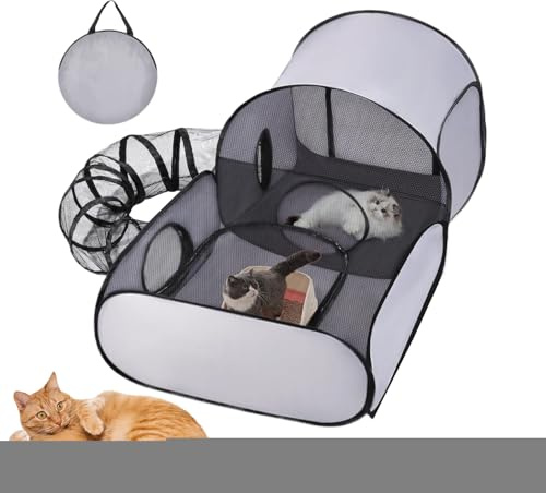 Katzen Spielgehege | Katzengehege Mit Tunnel & Hundeauslauf | Klappbares Gehegehaus Mit Interaktivem Spielzeug Und Bewegungsfläche Für Katzenwelpen, Hunde & Kleintiere Indoor Outdoor Reise