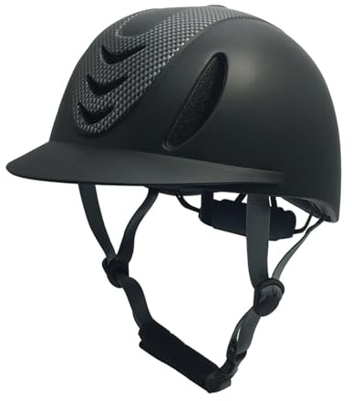 MotiveTech Casco da Equitazione per Bambini con vestibilità Regolabile, Fiore di Carbonio Nero