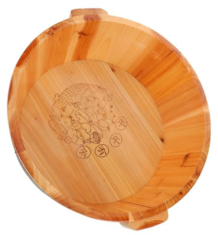 CHICAMPERA Bac à Pieds En Bois Massif Dimensions 36 Cm Diamètre × 16 Cm Hauteur Bain De Massage Relaxation Pour Maison Usage Familial Bassin Spa Pied Portable