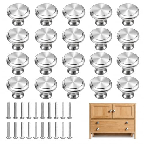 20PCS Kitchen Door Knobs and Handles for Cabinets and Drawers, 30mm Chrome Cabinet Knobs, Kitchen Cupboard Door Knob and Wardrobe Door Knob with Screws, Round Mushroom Drawer Pull Handles Furniture