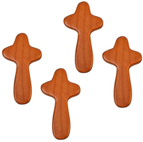Hontaog 4 Piezas Cruces de Madera Pequeñas, Regalo Comunión y Regalos para Confirmacion, Cristiano, Oración Para Pascua y Motivación Diaria, Oración y Meditación