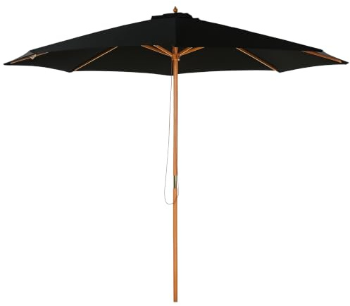 Outsunny Ombrellone da Giardino Ø3m con Apertura Regolabile | Ombrellone da Esterno, Corda, 8 Stecche in Legno, Bambù e Poliestere 180g/㎡, per Cortile, Terrazza, Balcone
