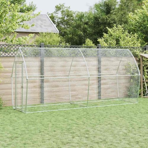 LoogCape Silver Chicken Cage 400 x 105 x 182 cm Galvanised Steel with Swing Door, Weatherproof Enclosure for Chickens, Ducks, Rabbits and Small Animals, Robust Outdoor Hutch