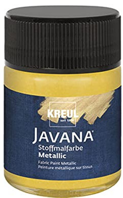 KREUL 92447 - Javana Stoffmalfarbe für helle und dunkle Textilien, 50 ml Glas, Metallic gold, cremig brillante Farbe mit Metallic - Effekt und pastosem Charakter