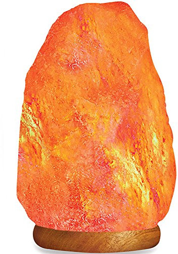 HemingWeigh - Lampe en sel de roche naturel de l'Himalaya avec socle en bois/câble d'alimentation/ampoule (2,72 à 3,17 kg)