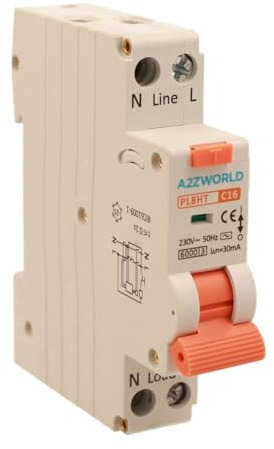 Interruttore Magnetotermico Differenziale 16A C16, Tipo AC Curva C, 1P+N 6kA 30mA 220V, RCBO Slim, Occupa Solo 1 Modulo DIN