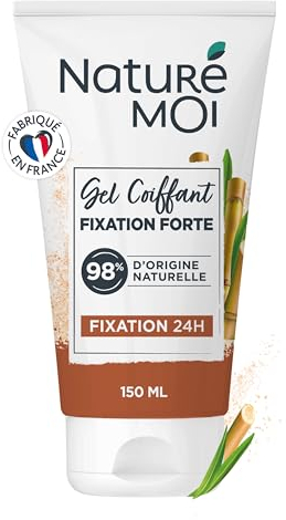 Naturé Moi - Gel Cheveux Fixation Forte - Non Gras, Non Collant - Tenue 24 heures - Tous Types de Cheveux - 98% d'Origine Naturelle - Sucre Mi Blanc Bio - 150ml - Tube Recyclé - Fabriqué en France