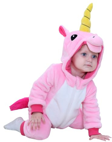 Doladola Baby pojkar flickor flanell djur enhörning sparkdräkt småbarn overaller spädbarn outfit(2-3 år, rosa enhörning)