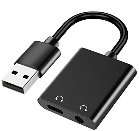 Mxcudu 2 in 1 USB to 3.5mm Jack Audio Adapter, USB to USB C Headset Audio Jack Adapter, USB to 3.5mm TRRS 4-Pole Female&USB C Earphone, External Stereo Sound for Headphone, PS4, PC, Laptop Desktops