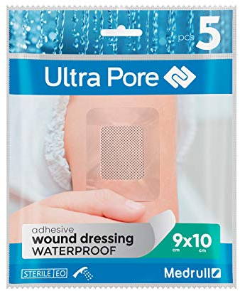 Medrull - Set di 5 medicazioni impermeabili autoadesive per ferite, 9 x 10 cm, design trasparente e impermeabile, cerotti sterili per ferite, guarigione morbida ed efficace