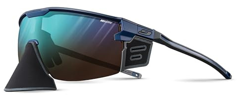 Julbo Ultimate Cover Mountain Sunglasses - Blue Frame - Light Brown w/Blue Mirror Lens (REACTIV 2-4)