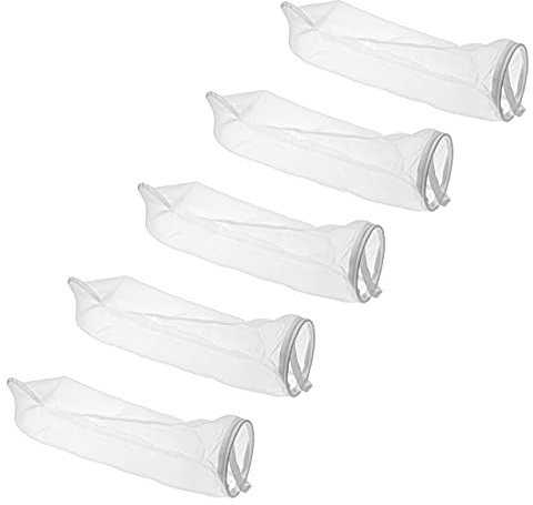 vhbw 5X Filtro de calcetín Universal para acuarios, Piscinas, Skimmers - Bolsa filtrante, Nailon, 18 x 81 cm, 100 micrómetro, Blanco