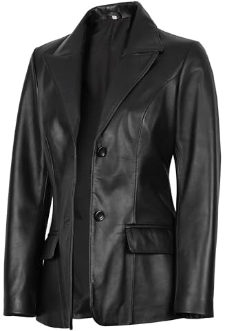 fjackets Leather Jacket Women - Real Lambskin Leather Blazers & Leather Coats For Womens - Vicnza Black Leather Blazer Women | [1308963] M