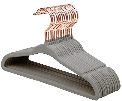 ManGotree Baby Samt Kleiderbügel mit Roségold-Haken, 28cm Kinder Größe, 360 Grad drehbar, Ultra dünn und kein Schlupf Design, 15 Pack (Grau)