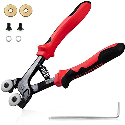 LEONTOOL Wheeled Glass Mosaic Nippers 7.5-Inch Ceramic Tile Nippers with Replacement Tungsten Carbide Cutting Wheel Ceramic Glass Trimmer Tools Glass Cutting Tools