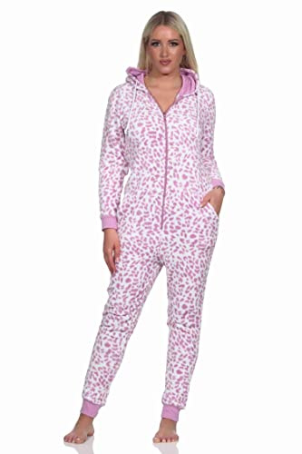 Normann Damen Schlafanzug Einteiler Jumpsuit Overall aus Coralfleece im Animal Look, Farbe:pink, Größe:44/46