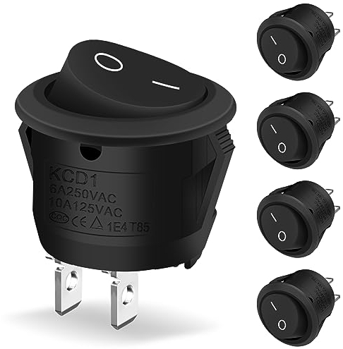 5 Stück Kippschalter Rund, Hanibos Mini 2 Polig Wippschalter ON/OFF Einrastbare mit Selbsthemmung Runde Schalter 10A/125V 6A/250V Schwarz für Auto Boot Haushaltsgeräte