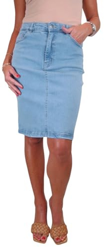 Paulo Due Women's Knee Length Stretch Denim Skirt Ladies Pencil Jeans Skirt 10-22 | Ladies Stretch Denim Skirt, Holiday, 5 Pocket Design