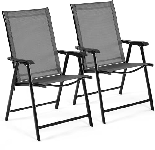 Yaheetech 2er Set Gartenstühle, Hochlehner Klappstühle Terrassenstühle mit Rückenlehne & Armlehnen, Klappbare Outdoor-Stühle Essstühle bis 150 kg Belastbar Schwarz
