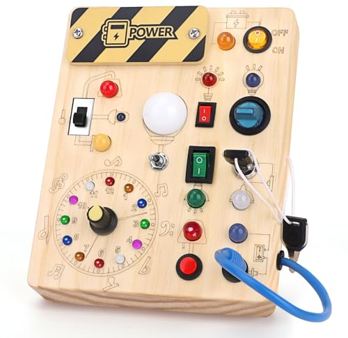 Konijiwa Montessori Spielzeug ab 1 Jahr Busy Board Activity Board Spielzeug ab 2 Jahre Holzspielzeug mit 10 Schalter 23 LED-Leuchten Spielzeug Sensory Learning Toys für 1 2 3 Jahre Jungen und Mädchen