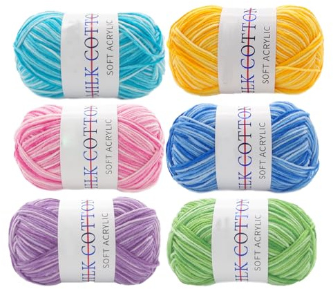 6 Colores Hilo de Algodón Crochet, Ovillos Para Tejer Acrílico 50g/100m - Combinación Multicolor Para Suéteres, Bufandas y Lanas (6)