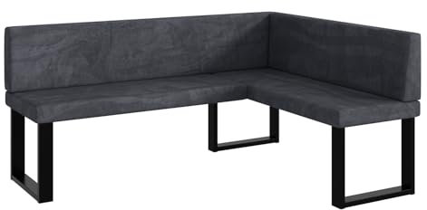 MEBLINI Eckbank für Esszimmer - Küchenbank - Essecke - Sitzecke Küche - Toni - U-Beine 128x168x87cm Rechts - Dunkelgrau Samt