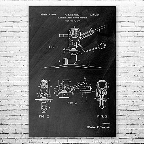 Impulse Sprinkler Poster Print, Sprinkler Blueprint, Lawn Care Art, Landscaper Gifts, Hardware Store Art, Garage Decor Black Chalkboard (12 inch x 16 inch)