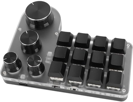 Goshyda Mini Clavier de Jeu Mécanique USB, Clavier Macro Programmable à Une Main avec 12 Touches 4 Boutons, Clavier personnalisé sans Fil Bluetooth Filaire USB Double Mode