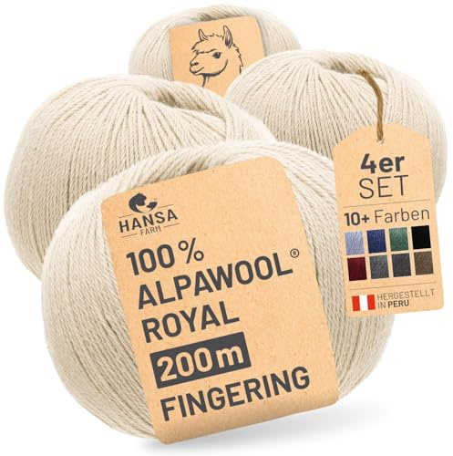 HANSA-FARM | Alpacka 100 % Royal Alpacka 200 g set (4 x 50 g) ädel och helt repfri ull för stickning och virkning – NFA02 beige