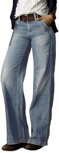 Sawmew Baggy Jeans Mujer Medio Alto Pierna Recta Pantalones Anchos Jeans Acampanados Vintage Y2k Pantalones Primavera Jeans Relajados Acampanados Pantalones Cargo(Blue,M)